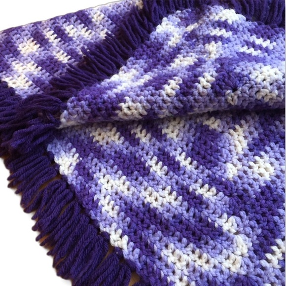 Handmade Knit Girls Poncho Shawl Fringe Purple Size Small - Picture 4 of 7